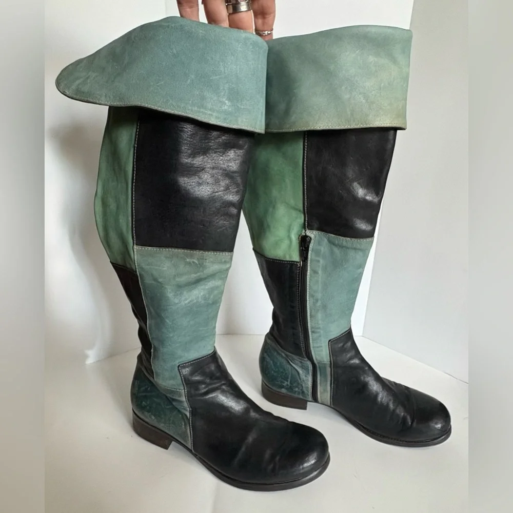 Vladì Boots Handmade in Venice Italy Rare Blue Black & Green Sz EU 38 US 7.5